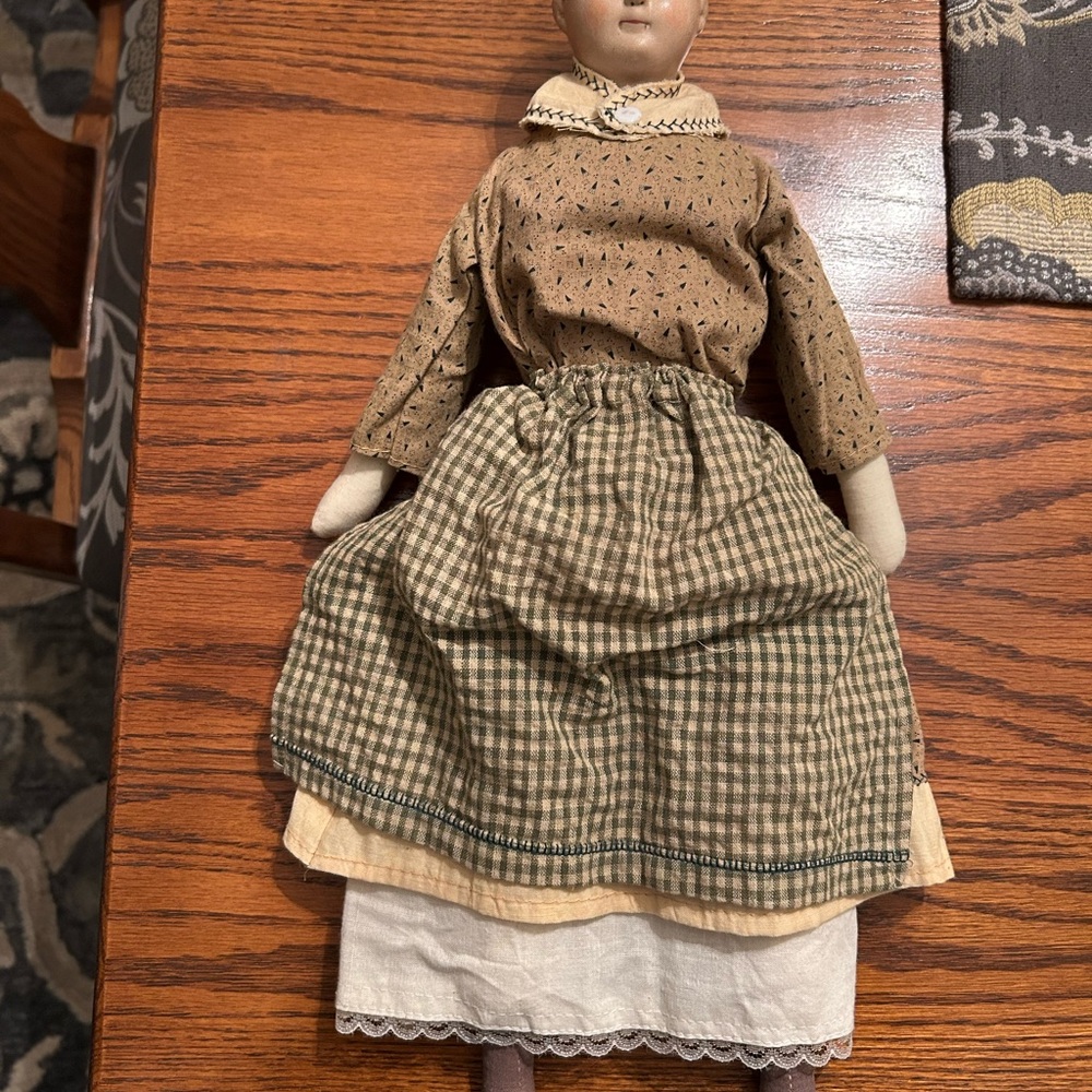 Vintage Style Cloth Doll with Brown and Cream Outfit